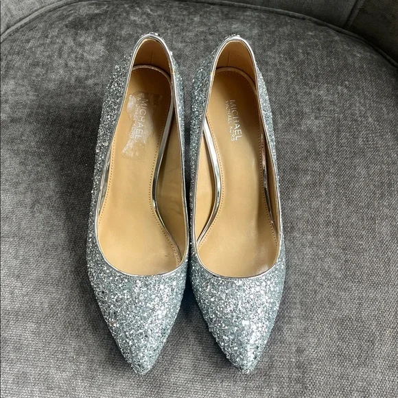 Michael Kors Abbi Flex Silver Glitter Pointed Toe Pumps - Picture 3 of 9